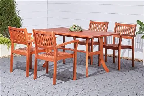 VIFAH Malibu Outdoor 5-предметный деревянный обеденный набор для патио VIFAH Malibu Outdoor 5-предметный деревянный обеденный набор для патио