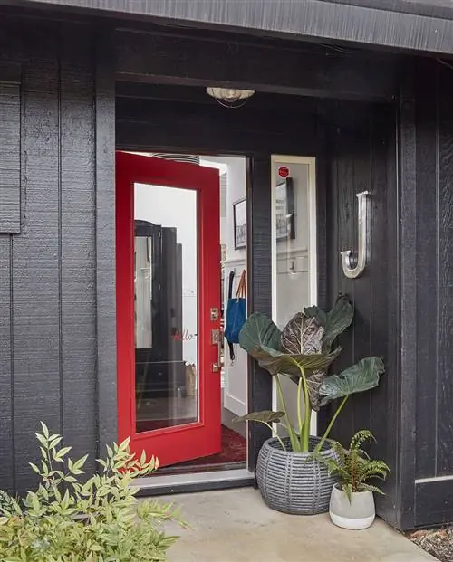 черный дом с красной дверью