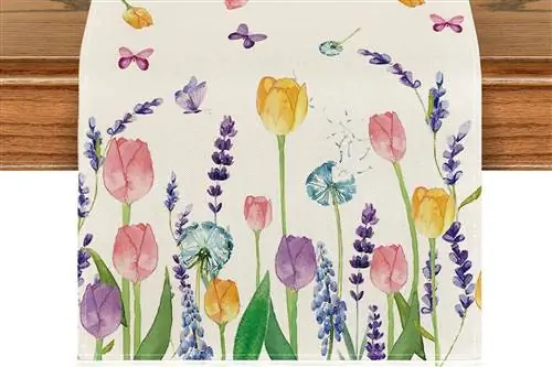 Artoid Mode Lavender Tulip Spring Table Runner, Летний сезонный юбилейный праздник Кухня Обеденный стол Украшение для внутреннего улиц На открытом воздухе Декор для домашней вечеринки 13 x 72 дюймов