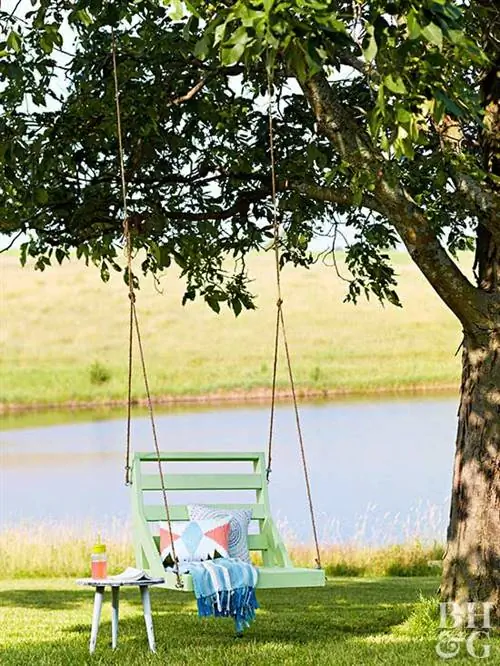 деревянные качели, качели, веревка