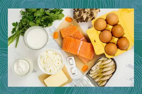 Продукты, богатые витамином D, такие как лосось, яйца, грибы и т. д.