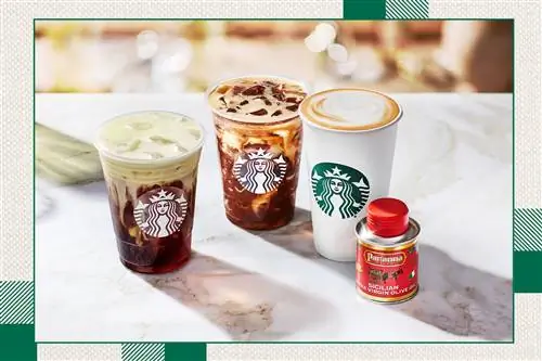 Линейка Starbucks Oleato, включающая холодный напиток Oleato, латте и эспрессо со взбитыми сливками.