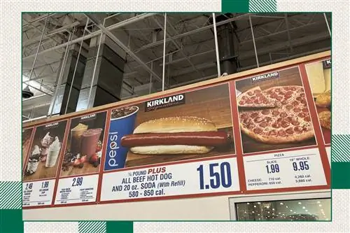 Знак хот-дога Costco на фуд-корте Знак хот-дога Costco на фуд-корте