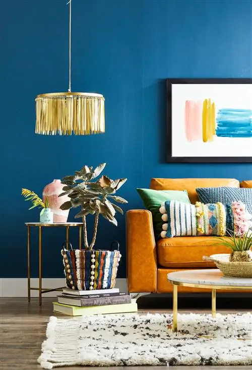 гостиная с ворсистым ковром с кисточками