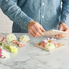 прижатие цветов с квадратиками плитки рядом с резинкой