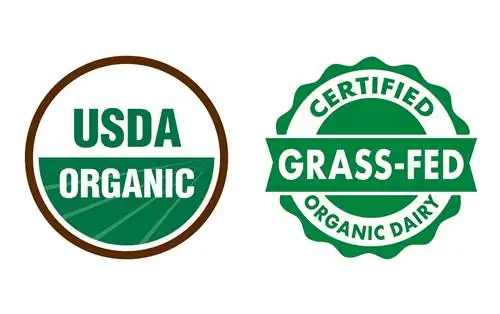 Логотипы USDA Organic и Grass-Fed на белом фоне Логотипы USDA Organic и Grass-Fed на белом фоне
