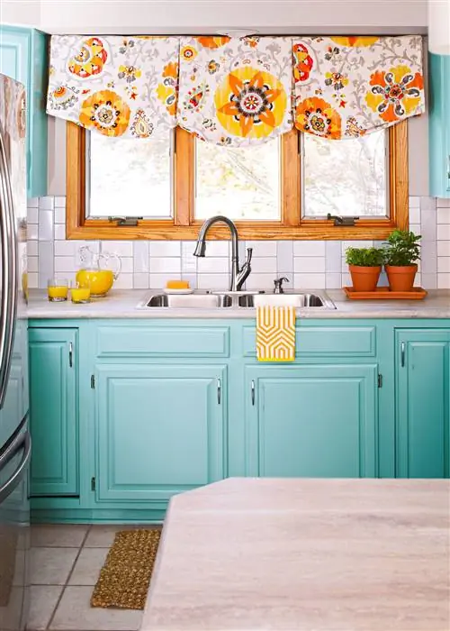 бирюзовые кухонные шкафы