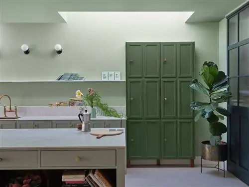Новые цвета краски от Farrow & Ball - Whirlybird, Beverly и Hopper Head на кухне.