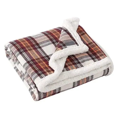 Эдди Бауэр - Плед Одеяло, Двустороннее постельное белье из шерстяного флиса, Домашний декор на все сезоны (Edgewood Red, Throw)