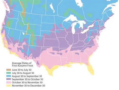 Карта дат осенних заморозков