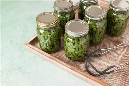консервированная зеленая фасоль в банках на подносе
