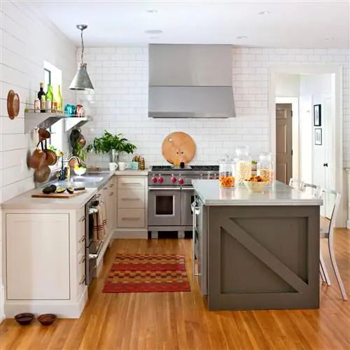 кухня из белого кирпича сезонные тона