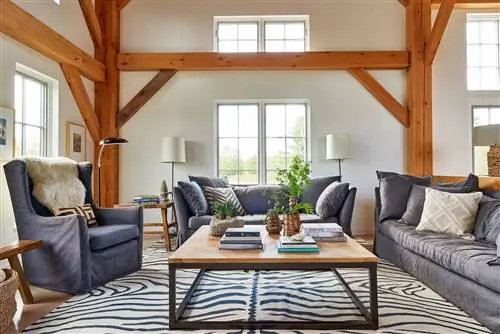 дом гостиная зебра ковер вуд балки