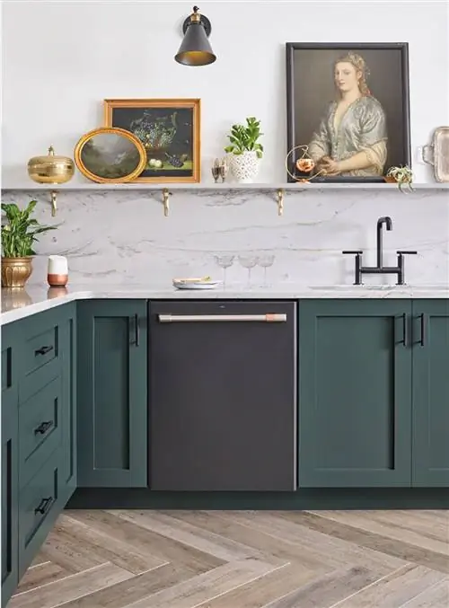 GE Cafe матовые черные посудомоечные машины зеленые шкафы