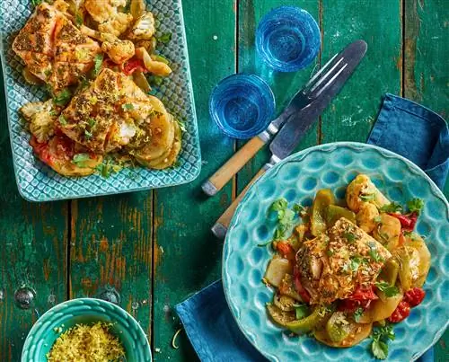Марокканская треска и овощи с соусом чермула