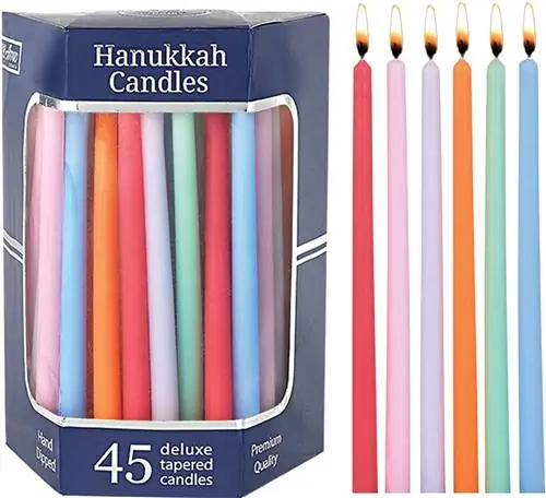 Тонкие конусообразные ханукальные свечи разных пастельных тонов, набор из 45 штук