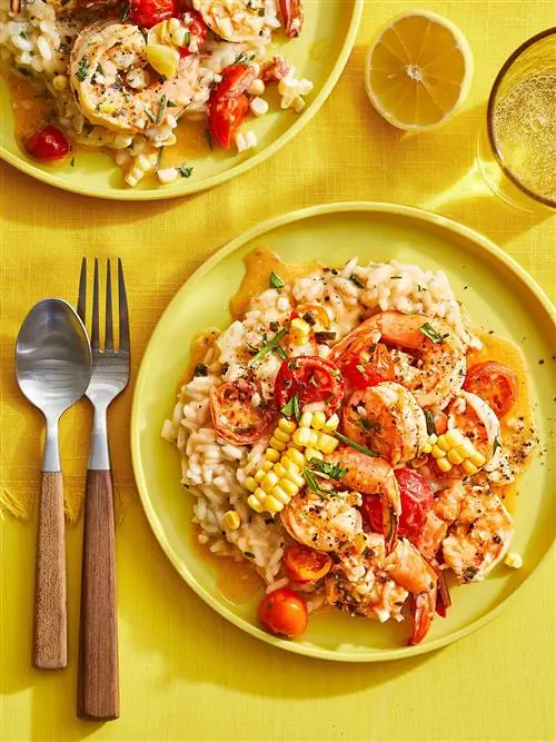 Летнее ризотто с кукурузным маслом и креветками Летнее ризотто с кукурузным маслом и креветками