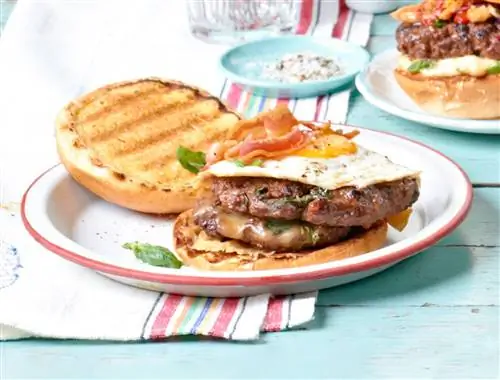 Двойной чизбургер с базиликом, беконом и яйцом