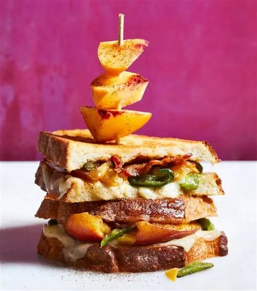 Раздавленный персик и сыр поблано на гриле