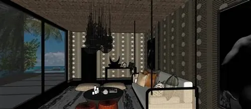 пространство для медитации с темными обоями на стенах