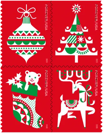 красные и зеленые рождественские марки для usps