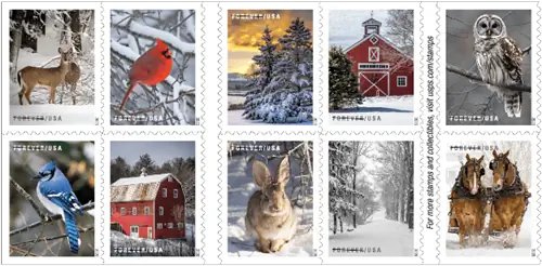 марки с изображением зимы от USPS