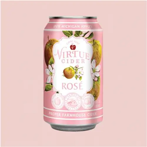 Розовая банка сидра Virtue rose на розовом фоне