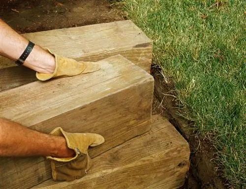 размещение ландшафтных бревен на травянистой лужайке