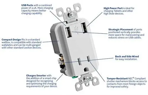 Зарядное устройство USB Leviton Wall Outlet - Схема