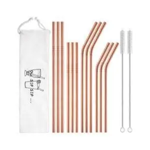 Лучший вариант многоразовой соломинки: соломинки из нержавеющей стали Hiware из розового золота, 12 шт.