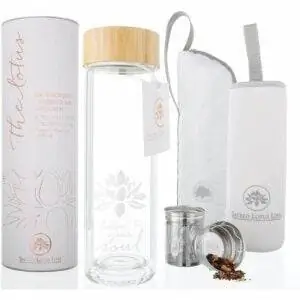 Лучшие варианты стеклянной бутылки с водой: дорожная кружка Lotus Glass Tea Tumbler с ситечком