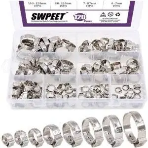 Лучшие варианты хомутов для шлангов: Swpeet 120Pcs 8 размеров из нержавеющей стали 304