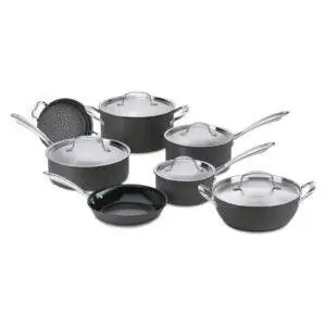 Лучший вариант набора посуды: Cuisinart GG-12 GreenGourmet с твердым анодированным антипригарным покрытием Лучший вариант набора посуды: Cuisinart GG-12 GreenGourmet с твердым анодированным антипригарным покрытием
