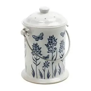 Лучший вариант контейнера для компоста с столешницей: Norpro Ceramic Floral Blue White Compost Keeper