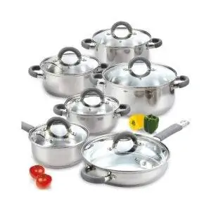 Лучший вариант посуды из нержавеющей стали: набор посуды Cook N Home из нержавеющей стали из 12 предметов