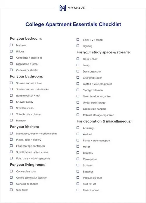 Контрольный список квартиры в колледже