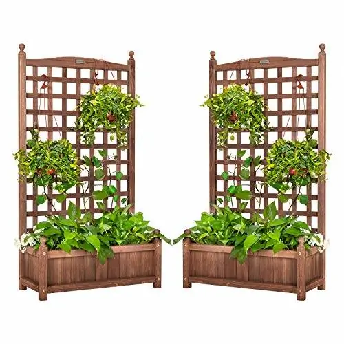 VIVOHOME Набор из 2 деревянных кашпо с решеткой, отдельно стоящие кашпо высотой 48 дюймов для садового двора