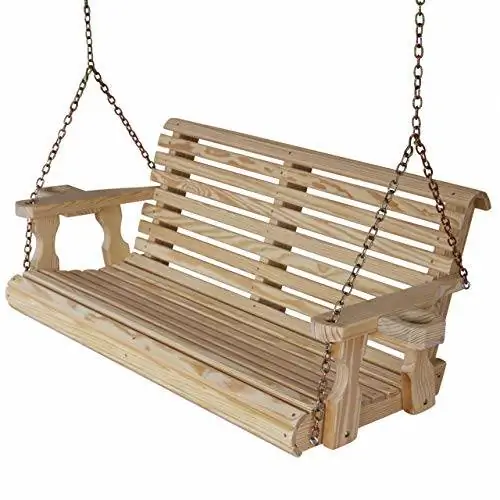 Amish Heavy Duty 800 фунтов Roll Back 4 фута. Обработанные качели для крыльца с подстаканниками