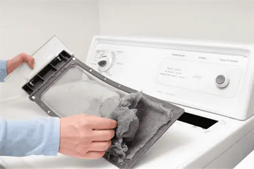 кто-то убирает ворсинки с ворсового фильтра сушилки для белья