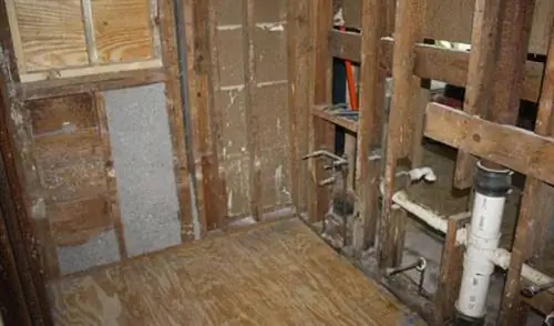 Первая ванная комната домовладельца после сноса.