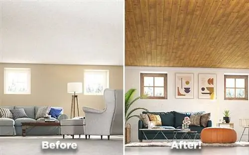 Планы потолка WoodHaven в подвале до и после ремонта