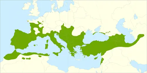 Вид на регионы, где обитает Fraxinus angustifolia.
