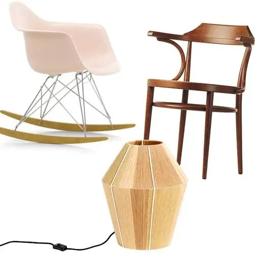 Кресло-качалка 'Rar' от Los Eames, кресло '233' Thonet и лампа от Ana Kras