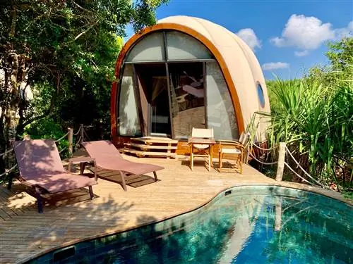 Одна из 28 потрясающих палаток Wild Coast Lodge Yala. Он имеет частный бассейн