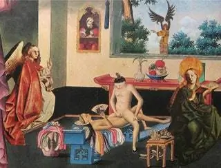 «Без названия» ок. 1986. Коллаж с репродукцией «Благовещения» Фра Англико плюс восточное эротическое изображение