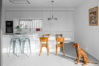 Кухонная мебель от Porcelanosa и Vitra, а также коричневые стулья, «подходящие к собаке из…