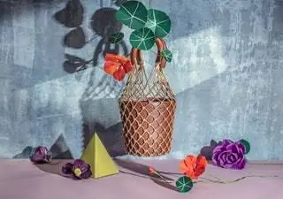 Здесь ее цветы сопровождают сумку от фирмы Staud