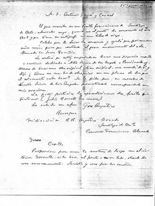 Письмо, которое Фрай Аранда отправил Гауди 15 августа 1922 года