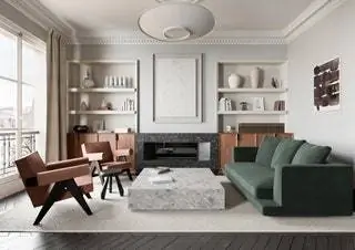 В гостиной диван Aurea от Max alto. Стулья Capitol и табурет Mribel от Cassina. Студиовлах спроектировал… В гостиной диван Aurea от Max alto. Стулья Capitol и табурет Mribel от Cassina. Студиовлах спроектировал…