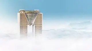 Для соединения двух башен была выбрана ромбовидная форма Для соединения двух башен была выбрана ромбовидная форма